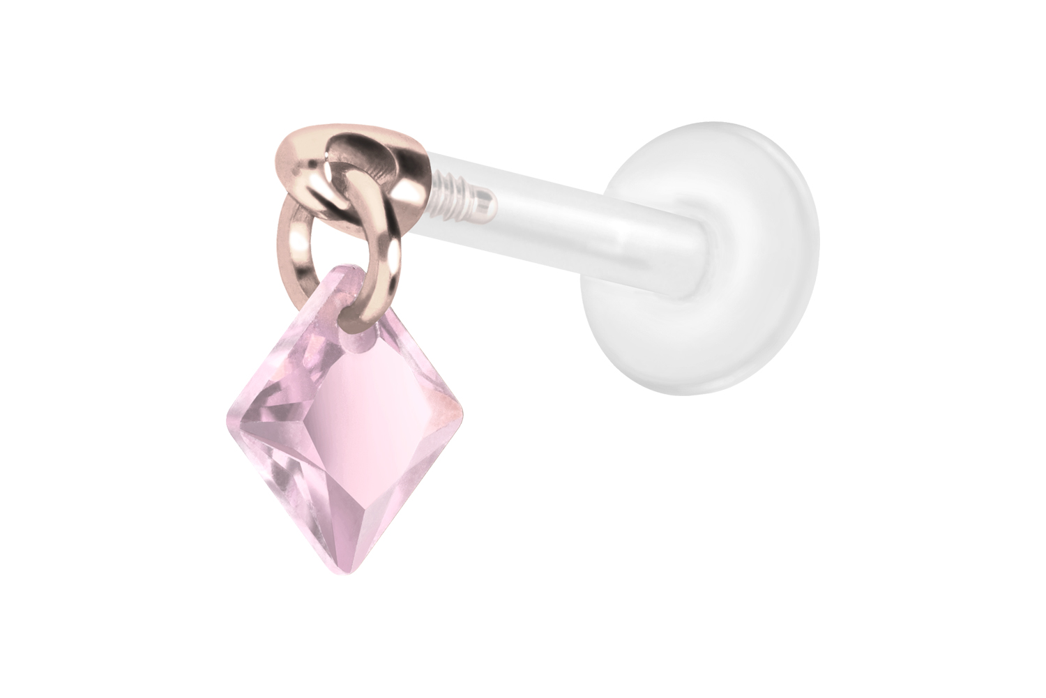 PTFE Labret Piercing mit Innengewinde + Titan-Aufsatz KRISTALLQUADRAT